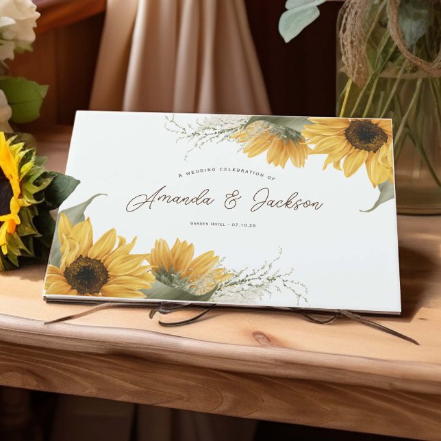 Livre D'or Élégant tournesol rustique, Mariage de automne (Rustic Sunflower themed, Wedding Guest Book.)