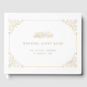 Livre D'or Élégant Vintage blanc Script or Mariage musulman