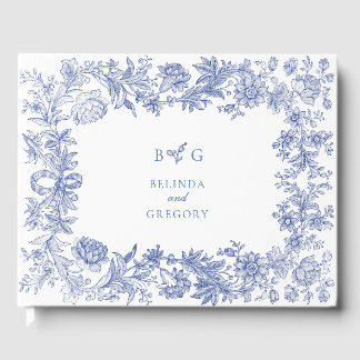 Livre D'or Élégant Vintage Rustique Français Bleu Mariage Flo