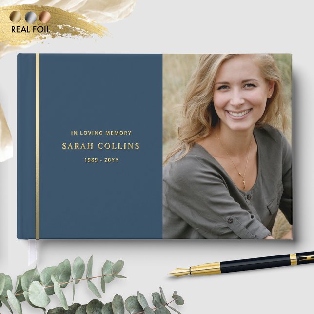 Livre D'or Élégant vrai huile, dans la mémoire aimée bleu fun (Créateur téléchargé)