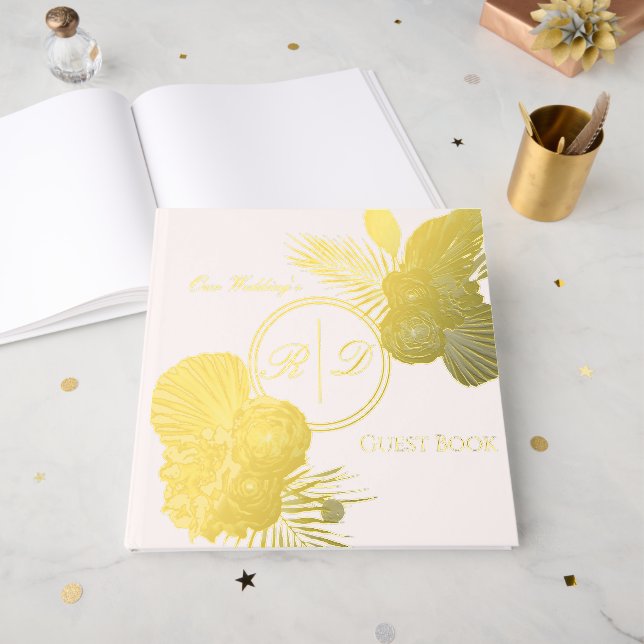 Livre D'or Elegant Watercolor Floral Monogram Wedding (Recto ouvert)