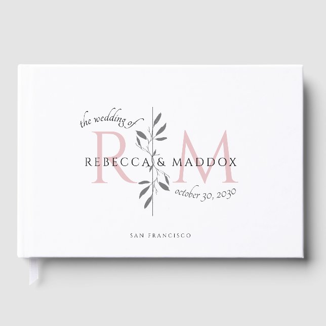 Livre D'or Elegant Wedding Blush Pink Botanical Monogram (Recto)