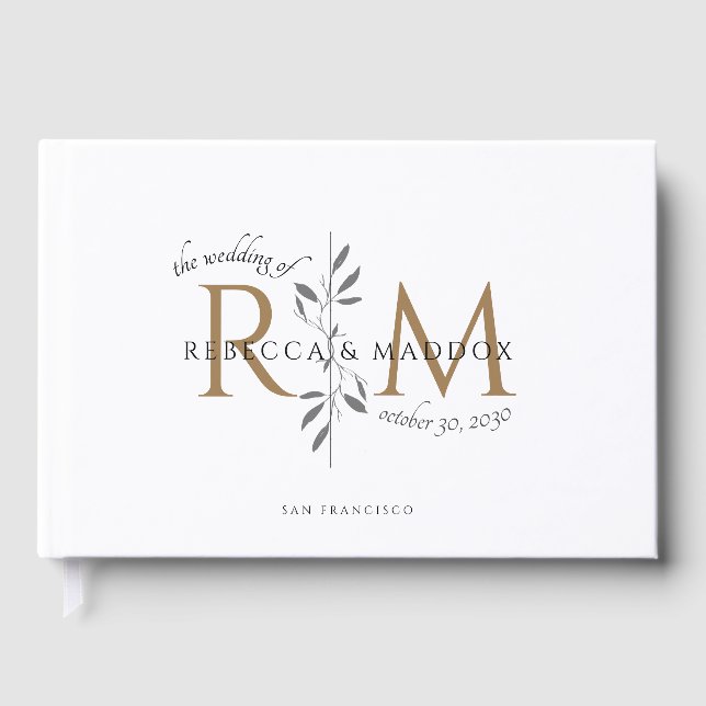 Livre D'or Elegant Wedding Gold Botanical Monogram (Recto)