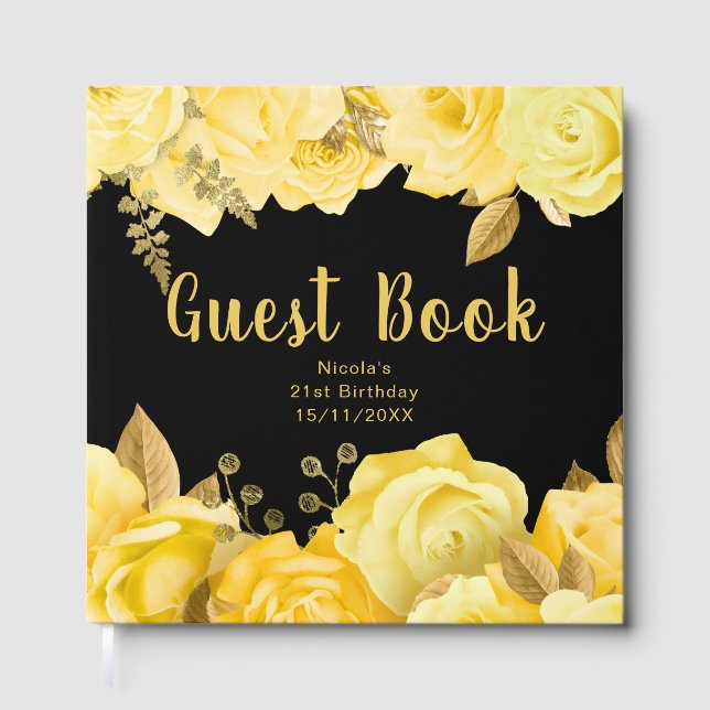 Livre D'or Elegant Yellow and Gold Flowers Birthday Party (Recto)