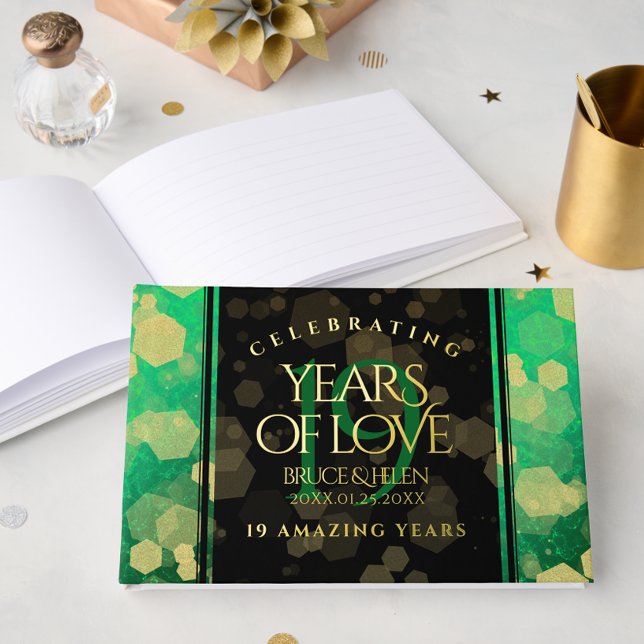 Livre D'or Élégante 19e anniversaire du Mariage de Jade (Elegant 19th Jade Wedding Anniversary Celebration Foil Guest Book Cover Photo)