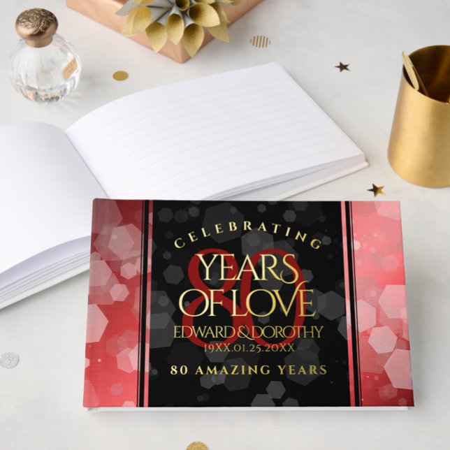 Livre D'or Elégante 80ème anniversaire du Mariage de Ruby (Elegant 80th Ruby Wedding Anniversary Celebration Foil Guest Book Cover Photo)