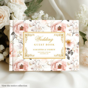 Livre D'or Elégante aquarelle bleu fleurs or mariage