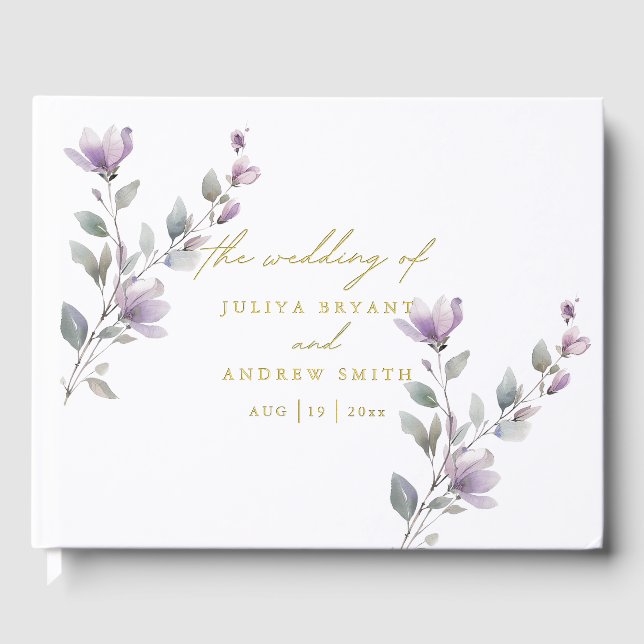 Livre D'or Elégante aquarelle fleurie blanc et or mariage (Recto)