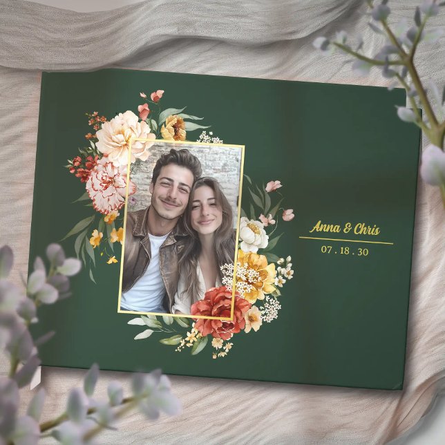 Livre D'or Elégante aquarelle Floral Mariage Photo Gold (Personalized watercolor floral wedding photo guestbook with gold foil. Elegant wedding keepsake.
)