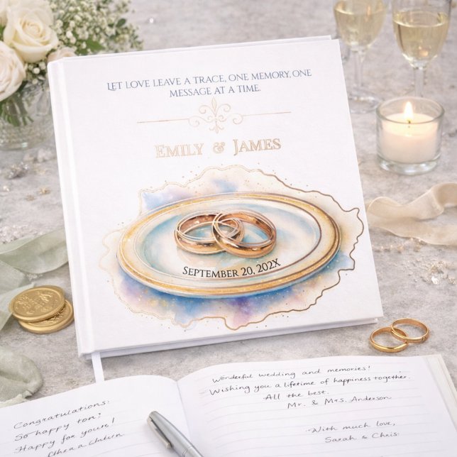 Livre D'or Elégante aquarelle Golden Rose Mariage Cercles (Créateur téléchargé)