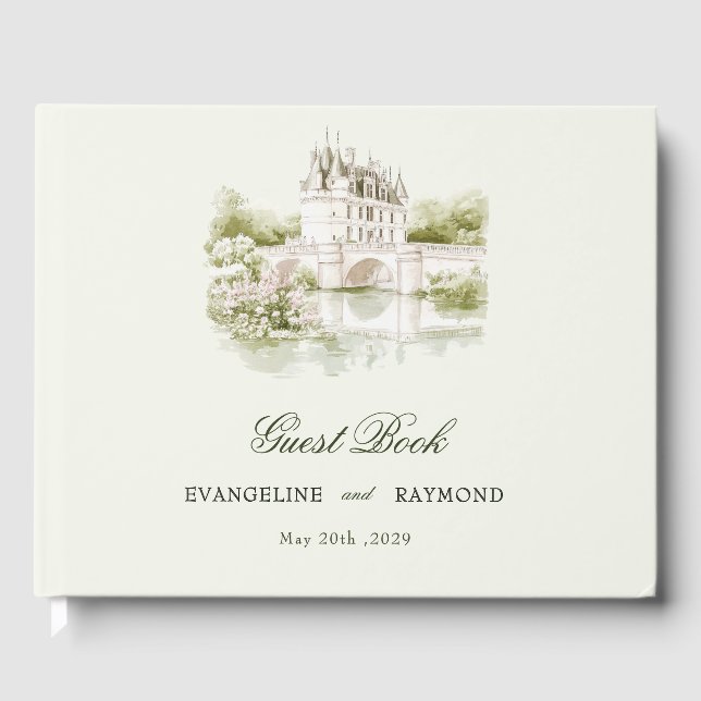 Livre D'or Elégante aquarelle Manor Jardin Mariage (Recto)