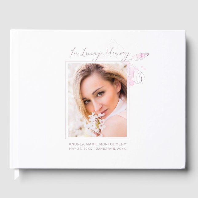 Livre D'or Elégante aquarelle Memorial Floral Photo Funeral (Recto)