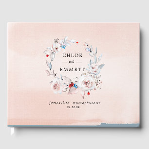 Livre D'or Elégante Aquarelle rose Rustique Floral Wreath