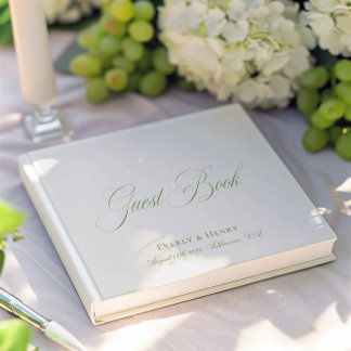 Livre D'or Élégante calligraphie Beige & Sage Vert Mariage