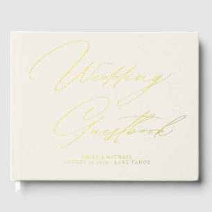 Livre D'or Élégante Calligraphie Crème Blanc Or Mariage à hui
