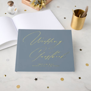 Livre D'or Élégante calligraphie Dusty Blue Gold Mariage