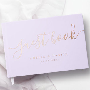 Livre D'or Élégante calligraphie lumière pastel violet mariag