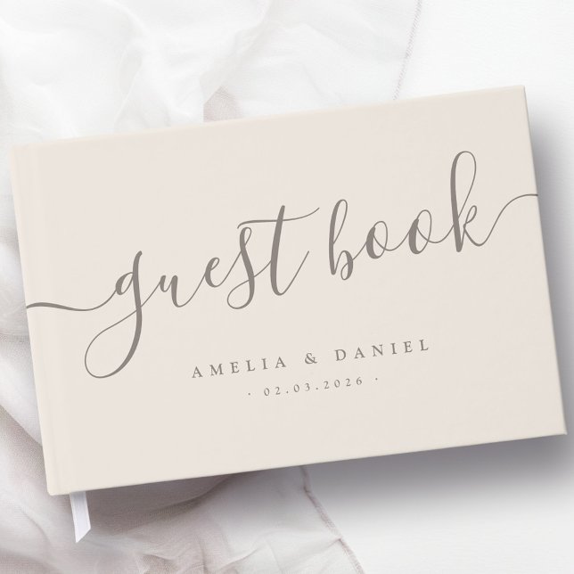 Livre D'or Élégante calligraphie mariage clair brun brun (Elegant calligraphy wedding light tan brown guest book)