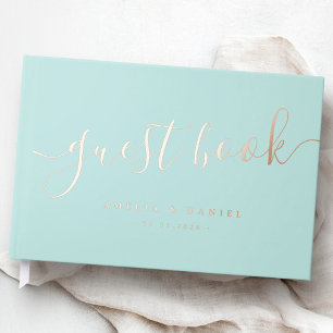 Livre D'or Elégante calligraphie mariage lumière bleu aqua ré