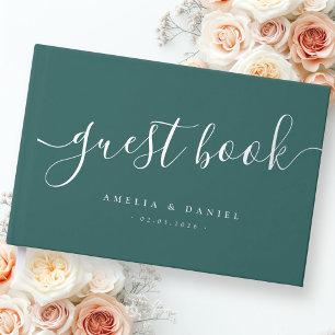 Livre D'or Elégante calligraphie mariage pin vert