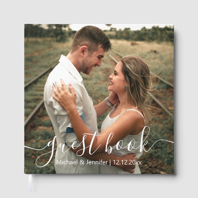 Livre D'or élégante calligraphie moderne simple photo mariage (Recto)