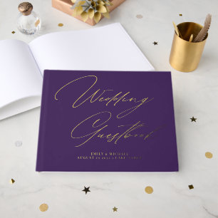 Livre D'or Élégante calligraphie noir violet Mariage d'huile