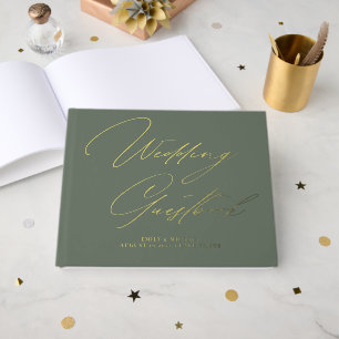 Livre D'or Élégante calligraphie Sage Green Gold Mariage