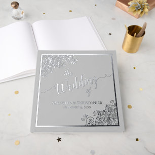 Livre D'or Élégante calligraphie Silver Foil sur Mariage gris