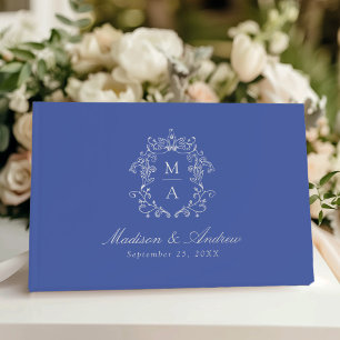 Livre D'or Élégante Chinoiserie Crest Monogram Blue Mariage