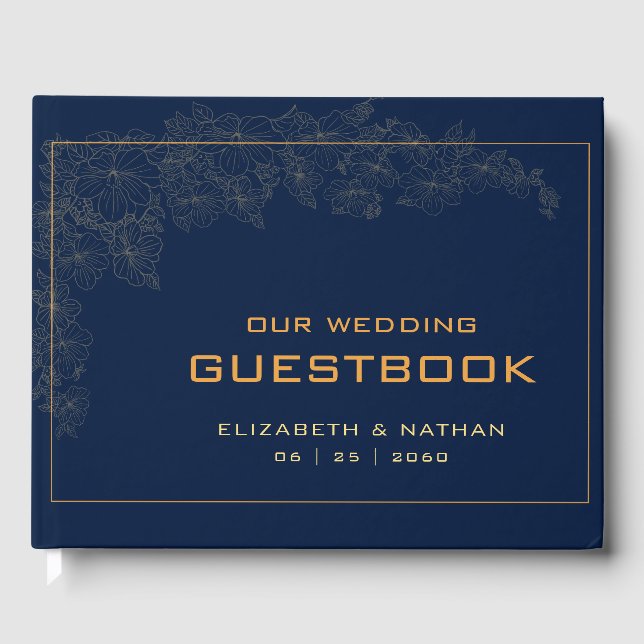 Livre D'or Elégante citation Mariage moderne Retro Gold Navy  (Recto)