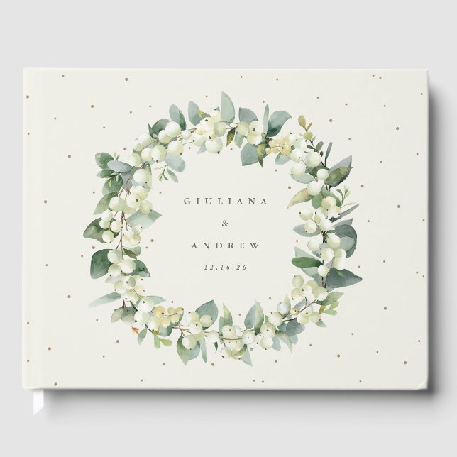 Livre D'or Elégante crème Snowberry+Eucalyptus Wreath Mariage (Recto)