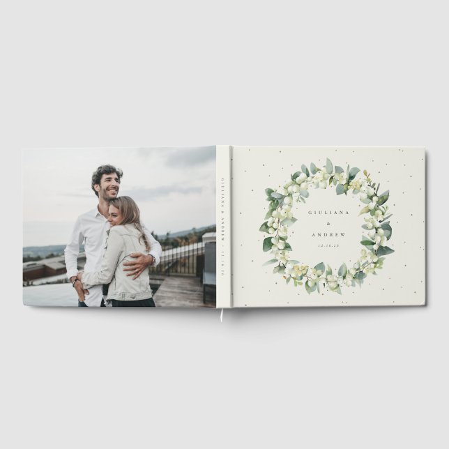 Livre D'or Elégante crème Snowberry+Eucalyptus Wreath Mariage (Complet)