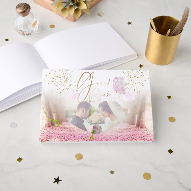 Livre D'or elegante de bodas y compromiso con flores y brillo (Recto ouvert)