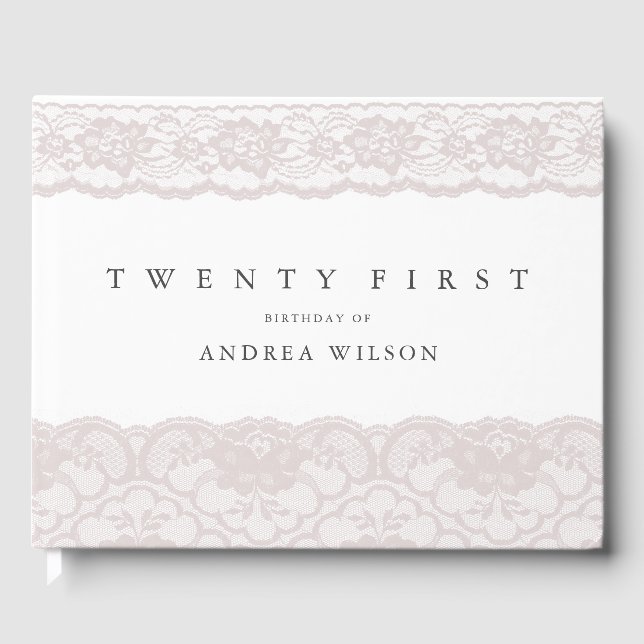 Livre D'or Élégante Dentelle rose 21e fête d'anniversaire (Recto)