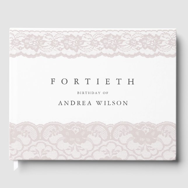 Livre D'or Élégante Dentelle rose 40e fête d'anniversaire (Recto)