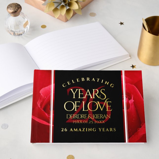 Livre D'or Élégante fête du 26e anniversaire du Mariage Rose (Elegant 26th Rose Wedding Anniversary Foil Guest Book Cover Photo)