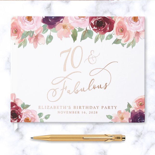 Livre D'or Elégante Floral Rose Gold Foil 70e fête d'annivers (Créateur téléchargé)
