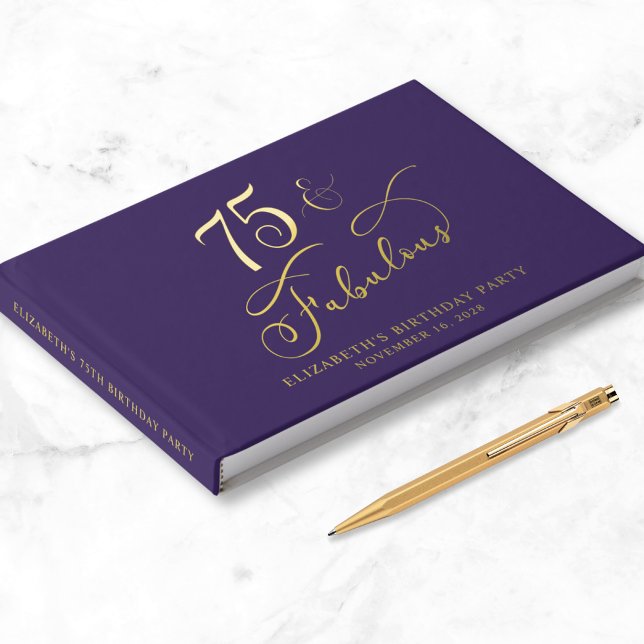 Livre D'or Elégante Gold Foil Purple 75e fête d'anniversaire (Créateur téléchargé)