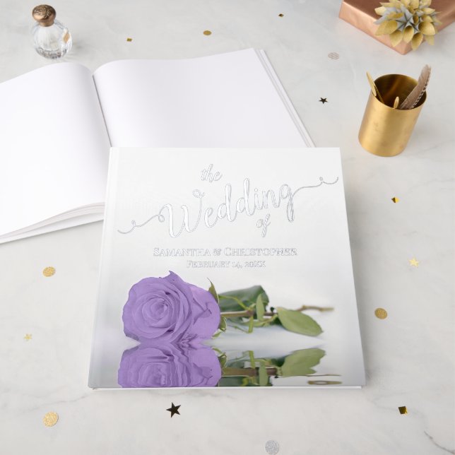Livre D'or Élégante Lavande violet Rose grand Mariage (Recto ouvert)