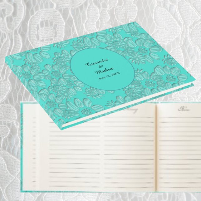 Livre D'or Elégante marguerite romantique Floral Turquoise Ma (Elegant Romantic Daisies Floral Turquoise Wedding Guest Book)