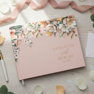 Livre D'or Elégante Pêche et Mariage Floral Or
