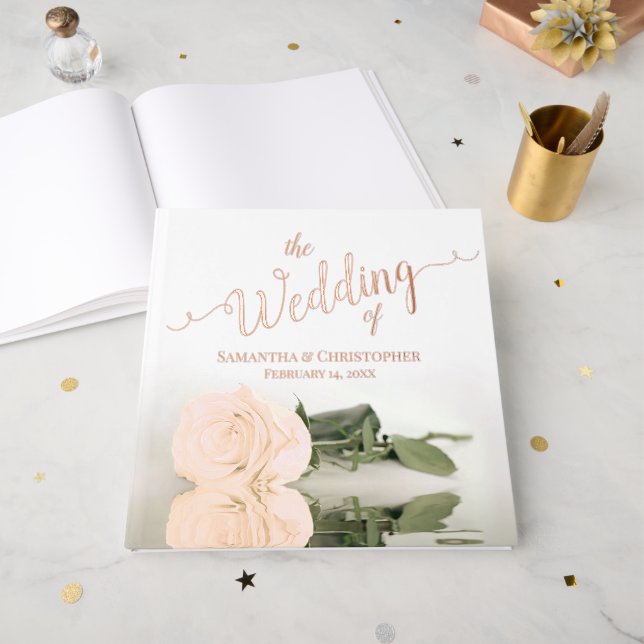 Livre D'or Elégante Pêche Lumière Orange Rose Large Mariage h (Recto ouvert)