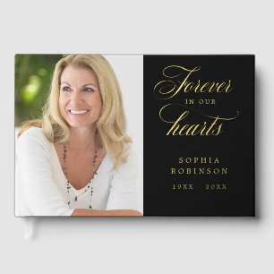 Livre D'or Elégante photo moderne Black Funeral Memorial Gold