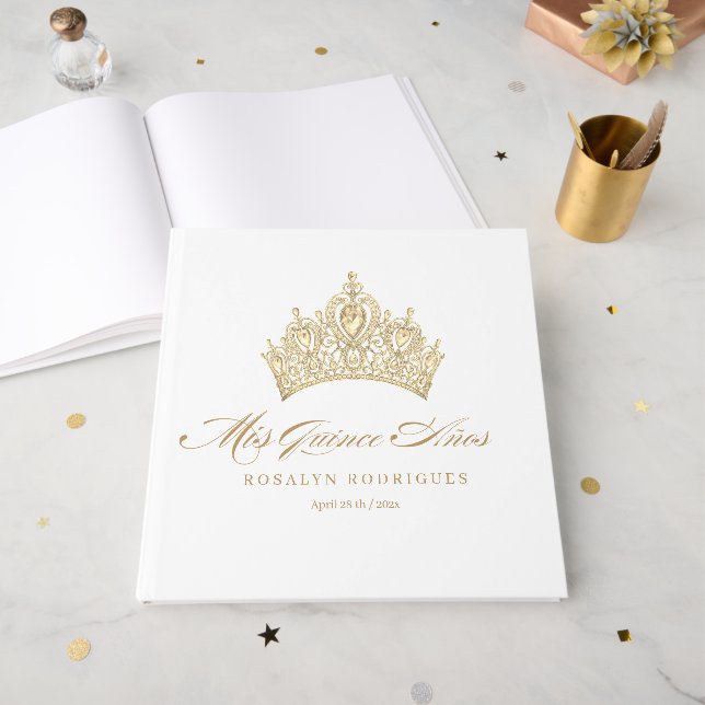 Livre D'or Élégante Quinceanera Or Blanc Chic (Recto ouvert)