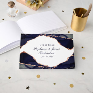 Livre D'or Élégante Rose Gold Foil Bleu Nuit Agate Mariage
