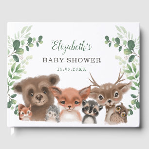 Livre D'or Élégante verdure Baby shower d'animaux de bois