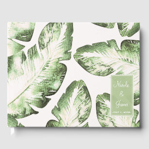 Livre D'or Elégante White Green Tropical Beach Feuille Mariag