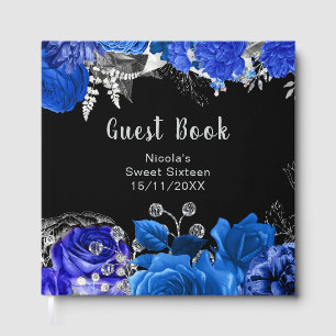 Livre D'or Élégantes Fleurs Bleues et Argent pour Sweet Sixte