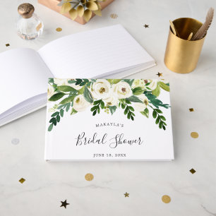 Livre D'or Élégantes Roses Blanches Fleurs de Feuillage Showe