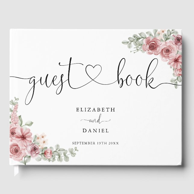 Livre D'or Élégantes Roses Floral Script Mariage (Recto)